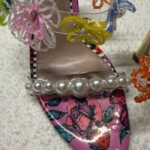 Betsey Johnson Pink Floral Heels with Beaded Flowers